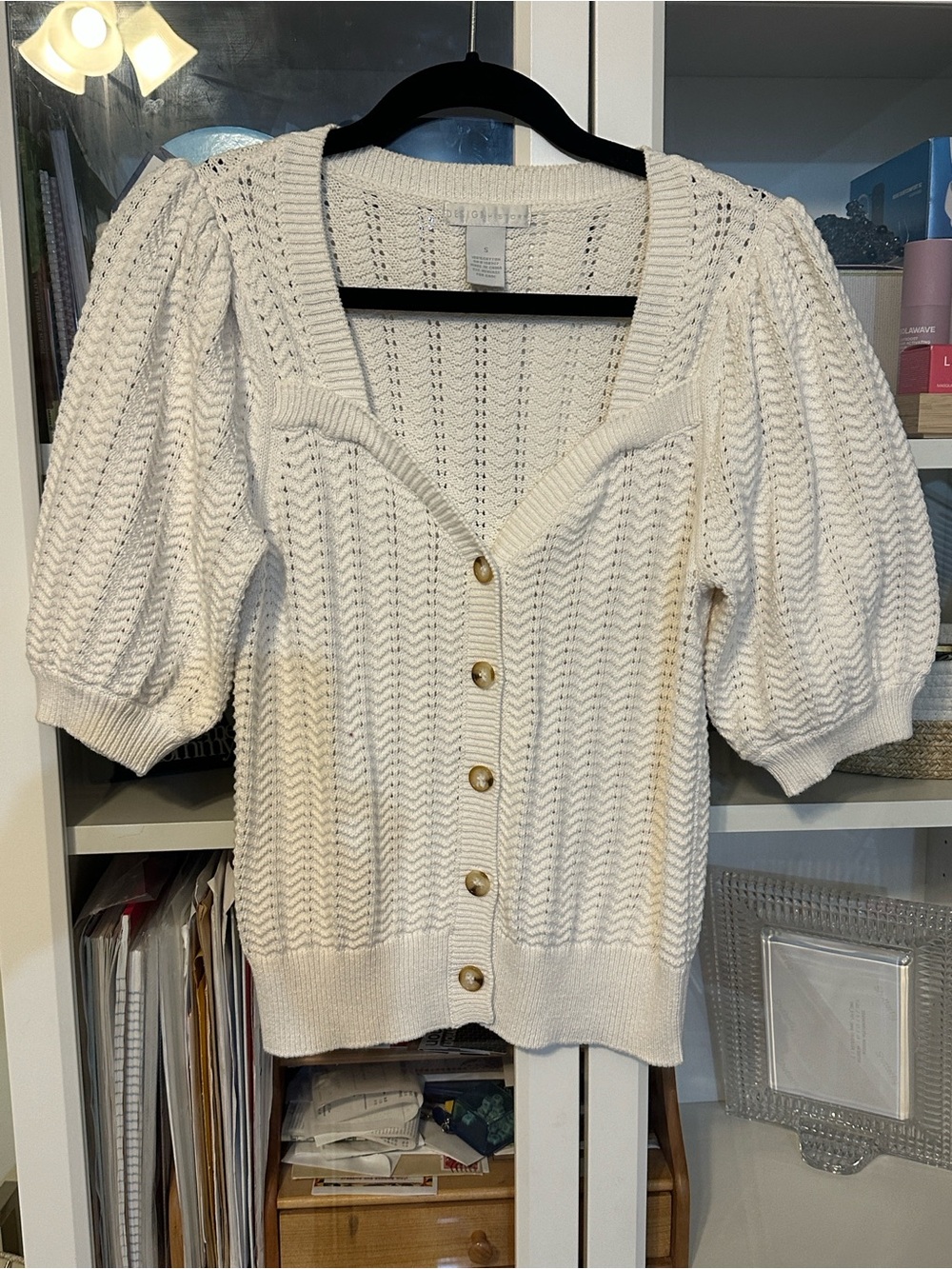 Design History puff-sleeve sweetheart cardigan size S
